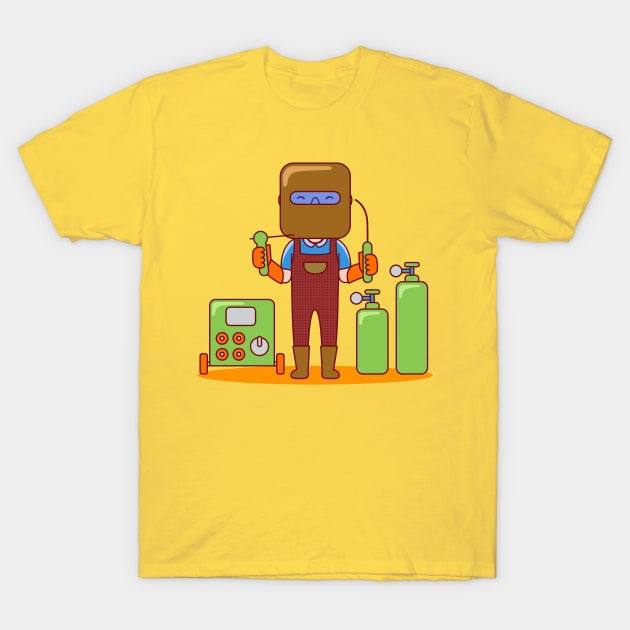 Cute Welder Cartoon T-Shirt by MEDZ